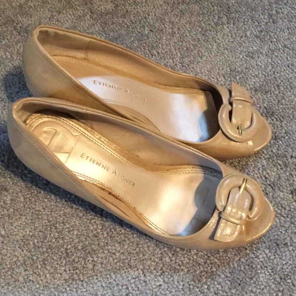 Tan peep toe heels